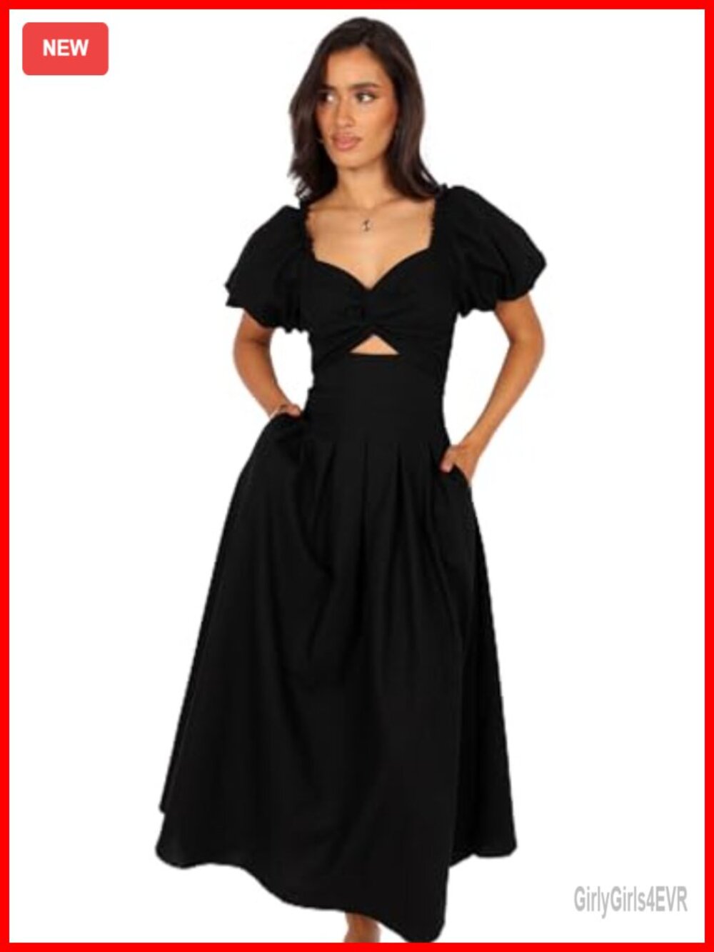 Petal & Pup Maria Puff Sleeve Midi Dress Knotted Bodice Cut Out